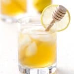 Honey simple syrup mixed with green tea and bourbon. It's sweet (green) tea with a twist. Refreshing and delicious!