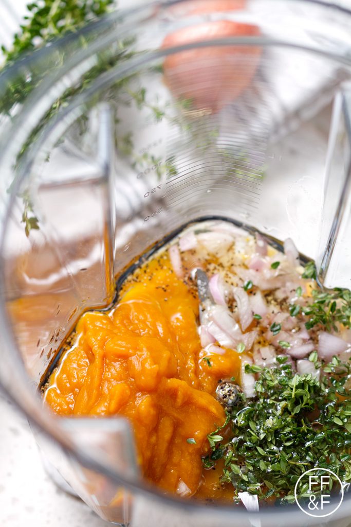 I’m not a fan of super sweet salad dressings but I like this Pumpkin Maple Vinaigrette. The maple syrup adds just a little bit of sweetness. Not sugary sweet just natural pumpkin sweet. It’s a great balance between sweet and savory.