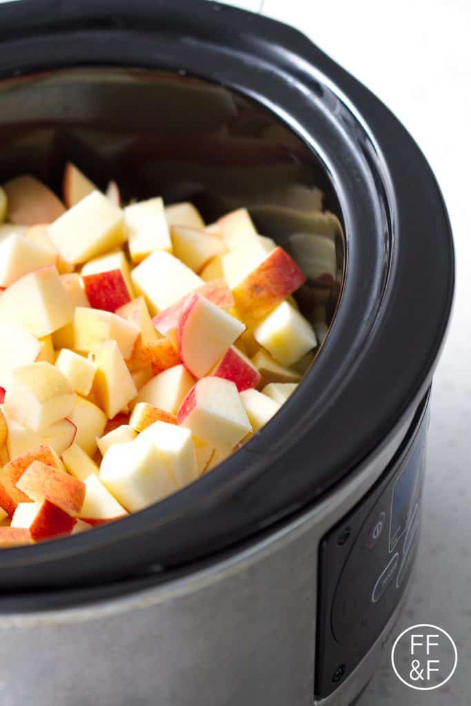 A recipe for applesauce that is so easy, you don't even need to peel the apples! Just chop and throw them in the slow cooker. This is the best recipe for busy moms or just busy people.