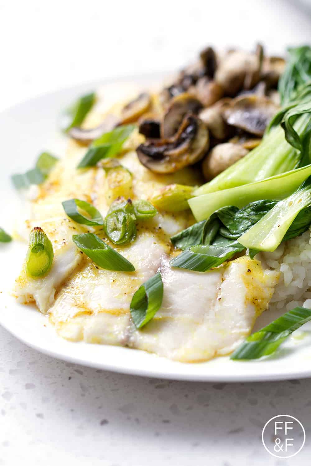 Easy meal of Oven Roasted Tilapia, Bok Choy and Mushrooms that can be made in just 15 minutes using less than 10 ingredients. This recipe is allergy friendly (gluten, dairy, shellfish, nut, egg, and soy free) and suits the paleo diet.