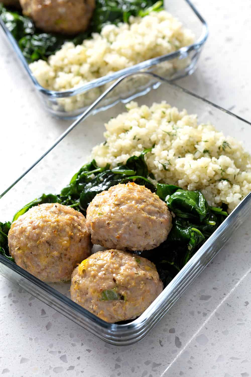 Baked Meatballs, Cauliflower Rice & Sautéed Spinach Meal Prep | Bon ...