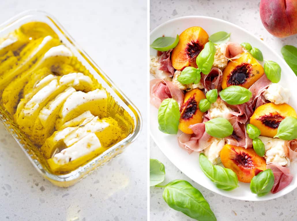 Marinated AIP Mozzarella Cheese and Peach and Prosciutto Caprese Salad