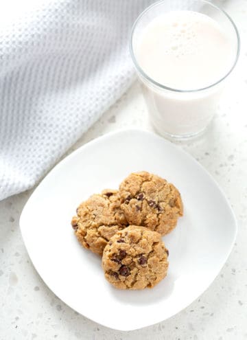 AIP Chocolate Chip Cookies on plate with glass of milk
