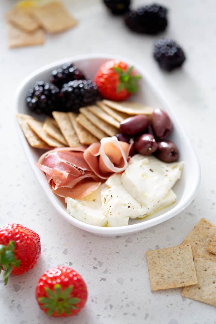 charcuterie plate with Marinated AIP Mozzarella Cheese
